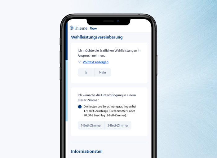 Smartphone mit Ansicht einer Thieme Website oder App